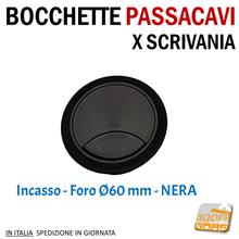 Carica l'immagine nel visualizzatore di Gallery, BOCCHETTA PASSACAVI X SCRIVANIA D 60 MM 6cm NERA X MOBILI nero tonda