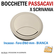 Carica l'immagine nel visualizzatore di Gallery, passacavi tonda diametro 80mm bianca per scrivania mobili arredo b.co