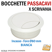 Carica l'immagine nel visualizzatore di Gallery, Passacavi x scrivania x mobili tonda bianca incasso