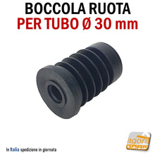 Carica l'immagine nel visualizzatore di Gallery, BOCCOLA PER TUBO D30MM PER RUOTE CON PERNO LISCIO CALETTATO FORO 10MM NYLON NERA bussola