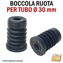 Carica l'immagine nel visualizzatore di Gallery, BOCCOLA PER TUBO D30MM PER RUOTE CON PERNO LISCIO CALETTATO FORO 10MM NYLON NERA bussolina plastica