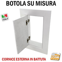 Carica l'immagine nel visualizzatore di Gallery, SPORTELLO BOTOLA INCASSO CORNICE ESTERNA CARTONGESSO / MURO SU MISURA MDF VERNICIABILE in battuta