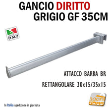 Carica l'immagine nel visualizzatore di Gallery, GANCIO BROCHE GRIGIO GF DIRITTO 35 CM MENSOLA X BARRA 30x15 - 35x15 ATTREZZATURA NEGOZI