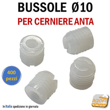 Carica l'immagine nel visualizzatore di Gallery, bussole teflon plastica nylon bussola boccola filettata x foro diametro 10 mm 1cm da martellare nel pannello anta legno x cerniere confezione industriale