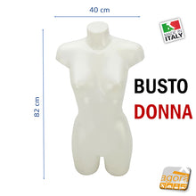 Carica l'immagine nel visualizzatore di Gallery, MANICHINO BUSTO DONNA H 82 CM BIANCO CON ATTACCHI SCHIENA-COLLO PER BASE autoportante sta in piedi da solo