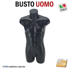 Carica l'immagine nel visualizzatore di Gallery, MANICHINO BUSTO UOMO H 90 CM NERO CON ATTACCHI SCHIENA-COLLO PER BASE