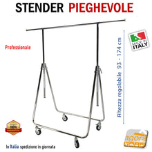 Carica l'immagine nel visualizzatore di Gallery, CARRELLO PER ABITI PORTABITI TRASPORTO VESTITI STENDER COMPATTO ECONOMICO PROFESSIONALE CON RUOTE PIEGHEVOLE SMONTABILE REGOLABILE ALTO