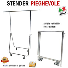 Carica l'immagine nel visualizzatore di Gallery, STENDER APPENDIABITI ATTACCAPANNI PIEGHEVOLE PROFESSIONALE CARRELLO PORTA ABITI PER RAPPRESENTANTI H174cm