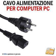 Load image into Gallery viewer, CAVO ALIMENTAZIONE COMPUTER SPINA PC SHUKO 1,8 MT NERA IEEC C13 CEE 7-7 2 metri per case pc fisso spina tedesca lineare