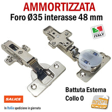 Load image into Gallery viewer, KIT CERNIERA CON BASETTA AMMORTIZZATA CUCINA CON BASE FORO 35mm x 13,5mm SOFT RICAMBIO SALICE interasse 48mm