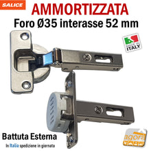 Load image into Gallery viewer, cerniere cucina ricambio ammortizzate soft chiusura automatica hafele salice blum collo diritto i52 foro 35