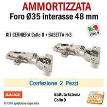 Load image into Gallery viewer, KIT CERNIERA CON BASETTA AMMORTIZZATA CUCINA CON BASE FORO 35mm x 13,5mm SOFT RICAMBIO SALICE interasse 48mm collo 0 battuta esterna
