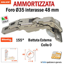 Carica l'immagine nel visualizzatore di Gallery, C2AKAE9 SALICE SILENTIA CERNIERA AMMORTIZZATA, SORMONTO TOTALE FORO 35MM 155 GRADI