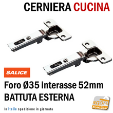 Load image into Gallery viewer, cerniere a molla ricambio cucina collo diritto foro 35mm interasse 52 per viti svasate