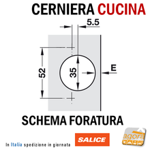 Load image into Gallery viewer, schema foratura cerniera salice a molla x cucina cerniere foro 35mm