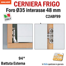 Carica l'immagine nel visualizzatore di Gallery, CERNIERA FRIGO SALICE 94° C2ABF99 PER ANTE PORTE MOBILI CUCINA int 48 C2ABF99