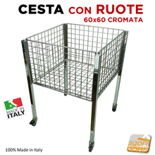 Carica l'immagine nel visualizzatore di Gallery, BANCARELLA 60x60 CESTA H 80 CESTINO X NEGOZIO ESPOSITORE SU RUOTE