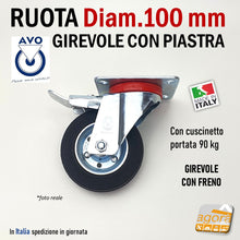 Load image into Gallery viewer, ROTATING ANTITRACE WHEEL DIAMETER 80MM WITH THREADED PIN M12 WITH BRAKE WITHOUT BRAKE CHROME GRAY TREKI WHEELS