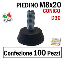 Carica l'immagine nel visualizzatore di Gallery, 100 pezzi confezione da 100 piede piedino filettato metrico in gomma e acciaio zincato MA 8 mm filetto M 8 regolabile inserto
