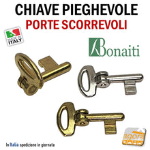 Carica l'immagine nel visualizzatore di Gallery, CHIAVE SNODATA PIEGHEVOLE PER SERRATURE A GANCIO PER PORTE SCORREVOLI BONAITI 1091C OTTONE NICHEL OTTONATA NICHELATA CROMATA CORTA adatta per serrature per porte scorrevoli scrigno invisibili