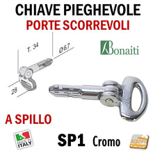 Carica l'immagine nel visualizzatore di Gallery, CHIAVE PIEGHEVOLE SNODATA A SPILLO X SERRATURE A GANCIO X PORTE SCORREVOLI BONAITI SP1 CR SCRIGNO chiavi cromata piccola compata snodata