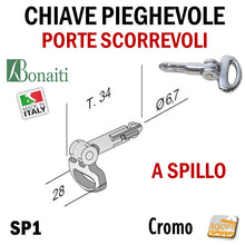 Carica l'immagine nel visualizzatore di Gallery, CHIAVE PIEGHEVOLE SNODATA A SPILLO X SERRATURE A GANCIO X PORTE SCORREVOLI BONAITI SP1 CR SCRIGNO per serratura bonaiti originale
