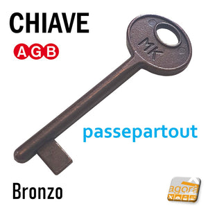 Chiave per porta interna serratura patent AGB bronzo passepartout apri tutte le porte passpartù originalebronzata