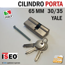 Carica l'immagine nel visualizzatore di Gallery, CILINDRO YALE PER PORTA EUROCILINDRO PER SERRATURE PORTA ISEO 65mm 30/35 NICHELATO porta di sicurezza