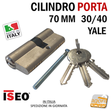 Carica l'immagine nel visualizzatore di Gallery, CILINDRO YALE PER PORTA EUROCILINDRO PER SERRATURE PORTA ISEO 70mm 30-40 NICHELATO