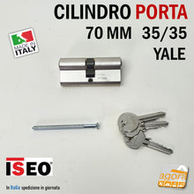 Carica l'immagine nel visualizzatore di Gallery, CILINDRO YALE PER PORTA EUROCILINDRO PER SERRATURE PORTA ISEO 70mm 35/35 NICHELATO chiave diversa