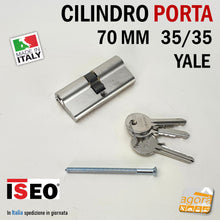 Carica l'immagine nel visualizzatore di Gallery, CILINDRO YALE PER PORTA EUROCILINDRO PER SERRATURE PORTA ISEO 70mm 35/35 NICHELATO cromato satinato
