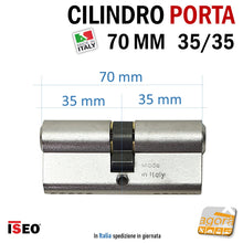 Carica l'immagine nel visualizzatore di Gallery, CILINDRO YALE PER PORTA EUROCILINDRO PER SERRATURE PORTA ISEO 70mm 35/35 NICHELATO porte esterne di sicurezza