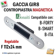 Carica l'immagine nel visualizzatore di Gallery, Riscontro Gaccia GIR8 Magnetico Bonaiti per Serrature Scrocco Centrale B-FORTY B-ITA B-SMART B-KLASS B-FIVE Cromo Opaco Contropiastra Gaccia Incontro 4GIR800095