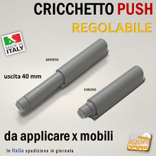Carica l'immagine nel visualizzatore di Gallery, CRICCHETTO PUSH REGOLABILE PER APERTURA ANTE INVISIBILI MOBILE SENZA MANIGLIA DA APPLICARE USCITA 40MM