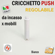 Carica l'immagine nel visualizzatore di Gallery, CRICCHETTO PUSH REGOLABILE PER APERTURA ANTE INVISIBILI MOBILE SENZA MANIGLIA INCASSO CORSA 14mm BIANCO CORTO forte