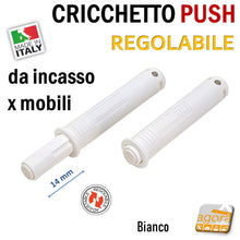 Carica l'immagine nel visualizzatore di Gallery, CRICCHETTO PUSH REGOLABILE PER APERTURA ANTE INVISIBILI MOBILE SENZA MANIGLIA INCASSO CORSA 14mm BIANCO CORTO regolabile professionale