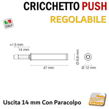 Carica l'immagine nel visualizzatore di Gallery, CRICCHETTO PUSH REGOLABILE PER APERTURA ANTE INVISIBILI MOBILE SENZA MANIGLIA INCASSO CORSA 14 bianco MISURE
