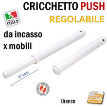 Carica l'immagine nel visualizzatore di Gallery, CRICCHETTO PUSH REGOLABILE PER APERTURA ANTE INVISIBILI MOBILE SENZA MANIGLIA INCASSO CORSA 37 BIANCO - cricchetto a pressione regolabile 3mm da incassare nel mobile