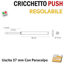 Carica l'immagine nel visualizzatore di Gallery, CRICCHETTO PUSH REGOLABILE PER APERTURA ANTE INVISIBILI MOBILE SENZA MANIGLIA INCASSO CORSA 37 BIANCO disegno misure robusto forte