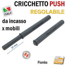 Carica l'immagine nel visualizzatore di Gallery, CRICCHETTO PUSH REGOLABILE PER APERTURA ANTE INVISIBILI MOBILE SENZA MANIGLIA INCASSO CORSA 37 PIOMBO lungo invisibile