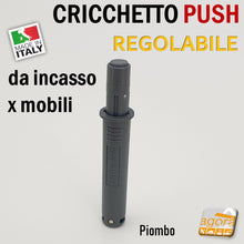 Carica l'immagine nel visualizzatore di Gallery, CRICCHETTO PUSH REGOLABILE PER APERTURA ANTE INVISIBILI MOBILE SENZA MANIGLIA INCASSO CORSA 14 PIOMBO PER ANTE SENZA MANIGLIA