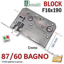 Carica l'immagine nel visualizzatore di Gallery, DOOR LOCK BONAITI BLOCK 87 -60 WC BATHROOM COIN FREE BUSY FRONT 16X190MM E60 I70 MECHANICAL DOUBLE PANEL 8x8 6x6mm