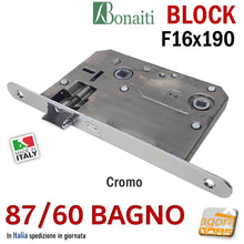 Carica l'immagine nel visualizzatore di Gallery, SERRATURA PORTA BONAITI BLOCK 87 /60 WC BAGNO FRONTALE 16X190MM E60 I70 CROMO MECCANICA
