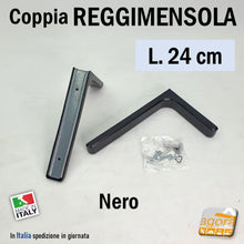 Carica l'immagine nel visualizzatore di Gallery, reggimensole a L Staffa a parete per fissaggio ripiani mensole reggimensola in metallo cover in plastica senza viti a vista nera lunga cm 24 economica ma robusta in pronta consegna regolabileStaffa a parete per fissaggio ripiani mensole reggimensola in metallo cover in plastica senza viti a vista nera lunga cm 24 economica ma robusta in pronta consegna regolabile