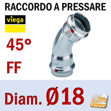 Carica l'immagine nel visualizzatore di Gallery, Raccordo Idraulico a pressare pinzare VIEGA PRESTABO Press-Fitting Acciaio O-Ring Curva 45 gradi FF Femmina Femmina Rosso D18mm
