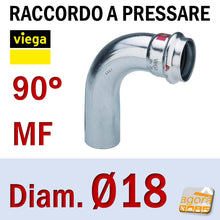 Carica l'immagine nel visualizzatore di Gallery, Raccordo Idraulico a pressare pinzare VIEGA PRESTABO Press-Fitting Acciaio O-Ring Curva 90 gradi MF maschio Femmina Rosso D18mm