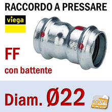 Carica l'immagine nel visualizzatore di Gallery, D22 Raccordo Idraulico a pressare pinzare VIEGA PRESTABO Press-Fitting Acciaio O-Ring Manicotto con Battente battuta FF Femmina Femmina Rosso Modello 1115