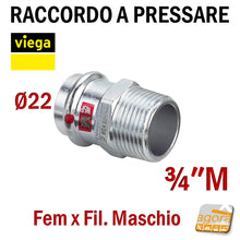 Carica l'immagine nel visualizzatore di Gallery, D22 PRESTABO VIEGA RACCORDO A PRESSARE MANICOTTO FxFIL.M Maschio 1111 DIAMETRO Ø15-18-22-28-35-42-54 Press Fitting di altissima qualità per impianti industriali idraulici Filettato
