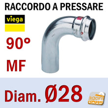 Carica l'immagine nel visualizzatore di Gallery, Raccordo Idraulico a pressare pinzare VIEGA PRESTABO Press-Fitting Acciaio O-Ring Curva 90 gradi MF maschio Femmina Rosso D28mm