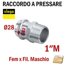 Carica l'immagine nel visualizzatore di Gallery, D28x1"M PRESTABO VIEGA RACCORDO A PRESSARE MANICOTTO FxFIL.M Maschio 1111 DIAMETRO Ø15-18-22-28-35-42-54 Press Fitting di altissima qualità per impianti industriali idraulici Filettato
